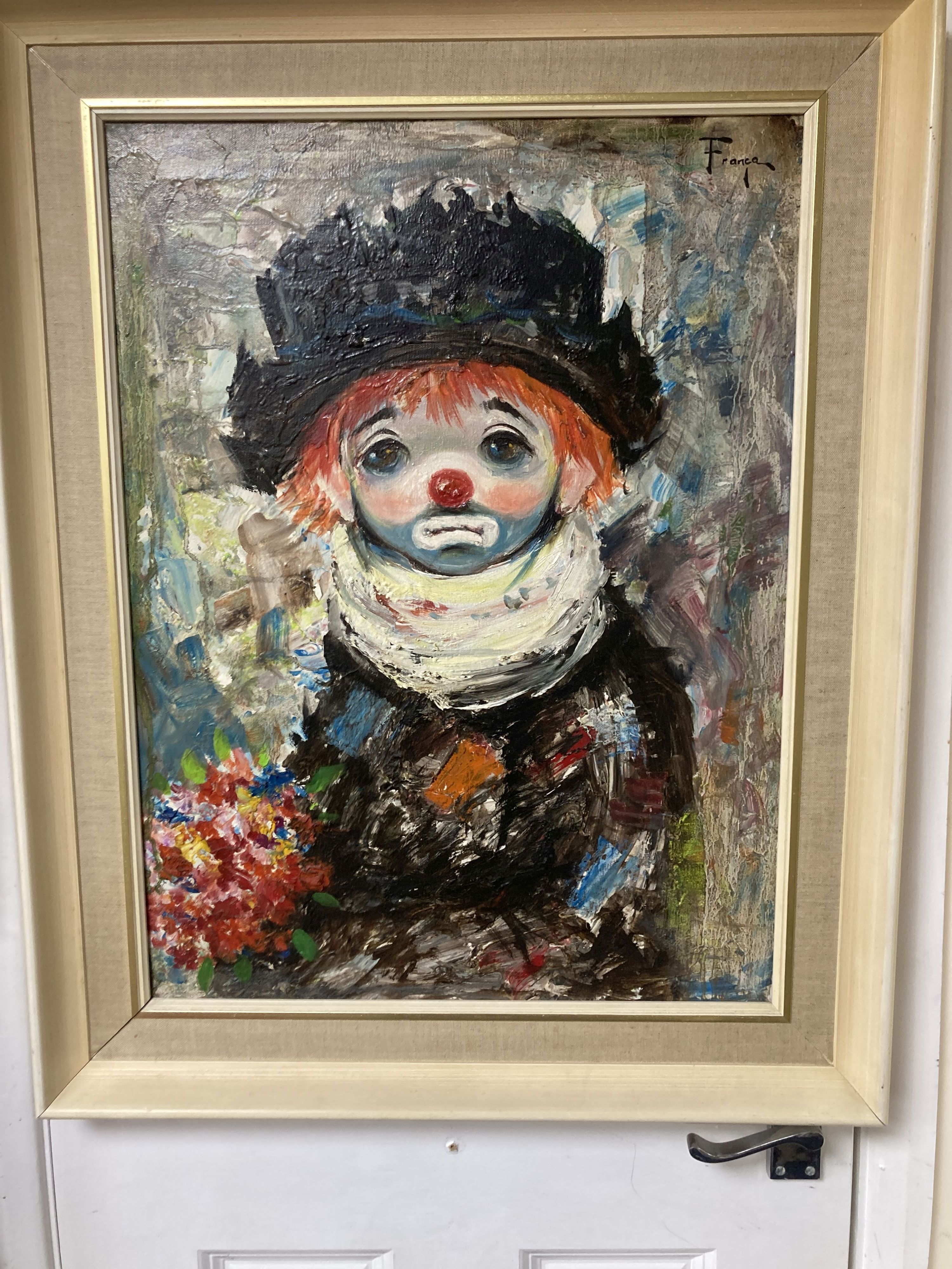 Franca (1928-1991), oil on canvas, Study of a clown, signed, 60 x 44cm